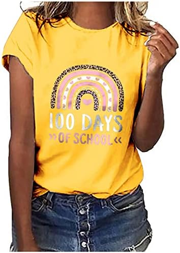 Дамски Модни Памучен Блуза с Къс Ръкав и Кръгло Деколте и Цветен Модел Тениска за Късна Закуска, Лятна Есенна Блуза за Момичета