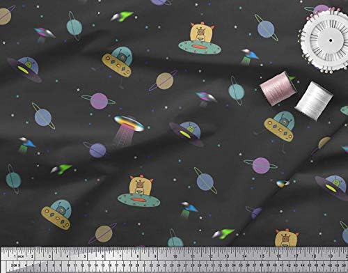 Памучен трикотажная плат Soimoi с модел на планета, на животните и на космически кораб, кърпа с анимационни принтом