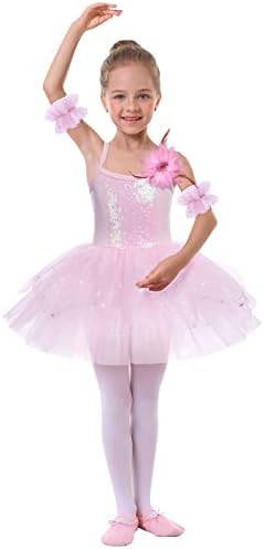 IBAKOM/Балетное Рокля-трика за Момичета, Екипировки Балерина, Блестяща Рокля-Пакетче с Пайети за Танци, Гимнастически Трика,