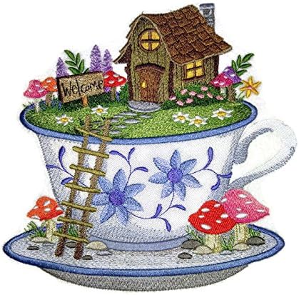 Изработени по поръчка и с уникална колекция от магически феи [Чаена чаша Fairy Garden], бродирани желязо нашивке [7,79 * 7,53]