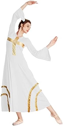 MYRISAM жени слави кръст танц мантия на поклонение рокля звънец ръкав метален накъдрен лирична богослужебни отварям