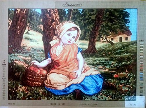 Комплект за бродиране на Гоблени с рисувани въртене на полето, Счетным кръст, Гоблен - Момиче Събира Ябълки. 24 x32