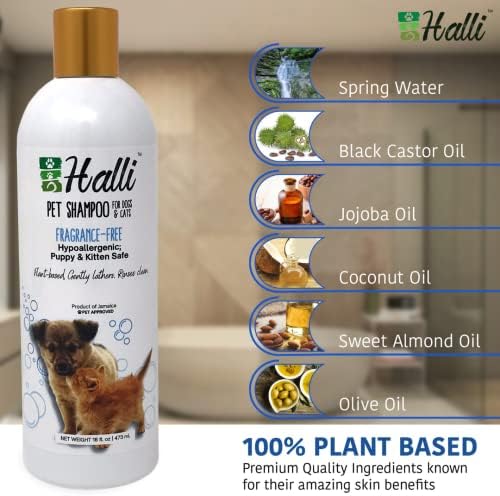 Натурален хипоалергичен шампоан за кучета HALLI - 16 унции Нежна формула за чувствителна кожа и алергични хора - Допринася