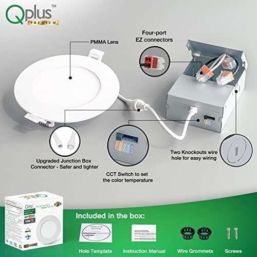 QPLUS 24 pack 4-инчов 5CT ултратънък led-вградени тавана лампа с разпределителна кутия, в избор от 2700 До-5000 К,