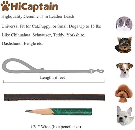 HiCaptain Тънка Кожена каишка за домашни любимци, Здрави каишки за кучета, подходящи за малки кучета с Тегло