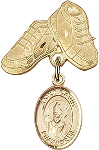 детски икона от Жълто злато 14 карата с талисман на Свети Давид Уелс и игла за детски сапожек размер 1 X 5/8 инча