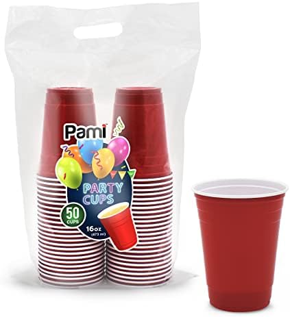 Пластмасови чаши за партита PAMI Red [Опаковка от 30 броя] - чаши за Еднократна употреба за пиене на 16 грама -