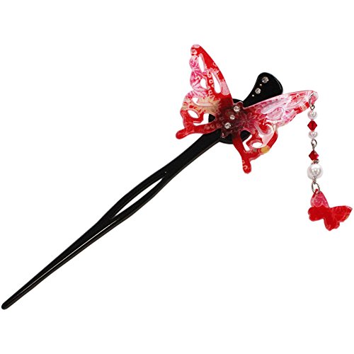 Японската шнола за коса Чиримен канзаши във формата на пеперуда (черен)