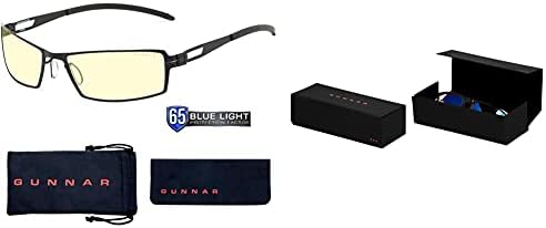 GUNNAR - Очила за игри и компютри - Блокират 65% синя светлина - SheaDog, Оникс, Кехлибарен оттенък и Калъф Унисекс, Черен,