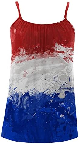 2023 Без Ръкави с Тънки спагети презрамки Памук Американски Флаг на Графичен Негабаритная Блуза, Риза за Жени Риза С Отворен