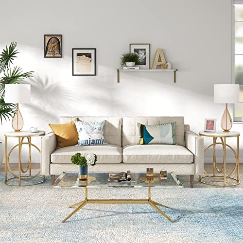 Приставной маса с кръгла диван в съвременен стил едно малко дърво, изкуствен мрамор бяло злато +