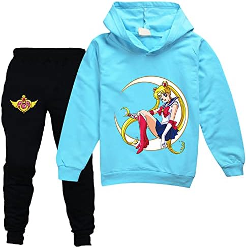 HUANXA/Детски Спортен Костюм Sailor Moon, Сладък Пуловер с качулка и Панталони за Джогинг, 2 броя, Ежедневни