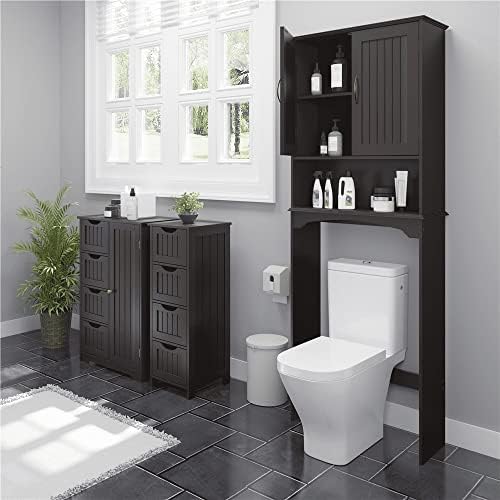 HOJAW Дървена Над Тоалетна За съхранение в банята, 3 рафта, Еспресо, 24,5 Lx9 Wx66H (Цвят: еспресо)