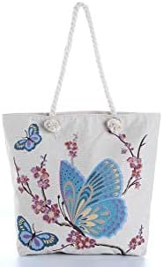 Холщовая чанта-тоут с пеперуда и Цветя от Дърво, Лятна Плажна чанта, Дамски портфейл за Момичета с Вътрешен джоб,