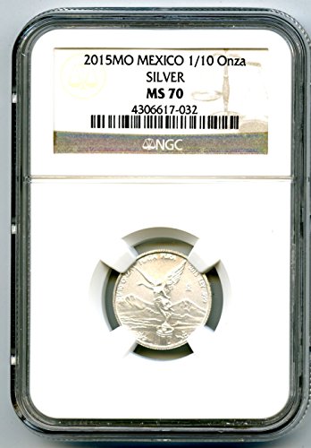 2015 MO Мексико Мексикански Libertad 1/10 ОНЗА .999 Тънка Сребърна монета $1 MS70 NGC