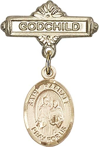 Детски икона Jewels Мания за талисман на Свети Рафаел, Архангел, и игла за Кръщелник | Детски икона от 14-каратово