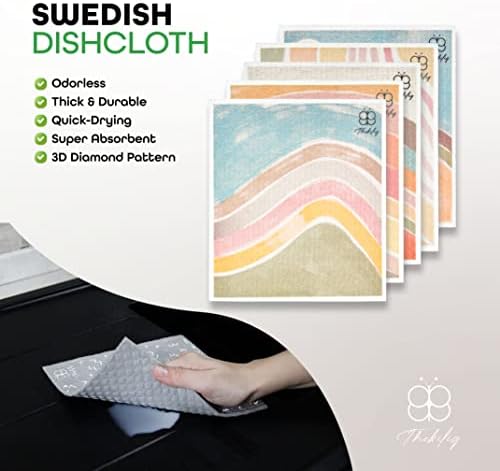 шведски кухненски кърпи thekilig за кухня - 5 опаковки губчатых салфетки от целулоза - Естествени парцали за миене на чинии,