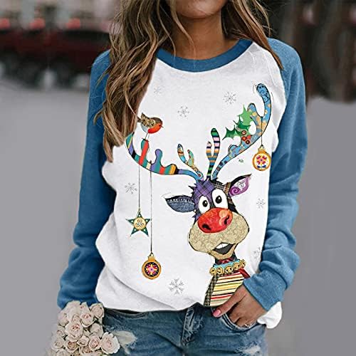 Коледна Риза за жени 2022, Стилна Hoody-Raglan с кръгло деколте и Дълъг Ръкав, Пуловер, Тениска в Клетка с