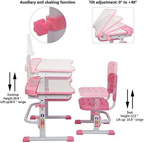 Набор от детски маси и столове BFCGDXT, регулируеми по височина, с възможност за наклон на плота на 40 °, с чекмеджета за