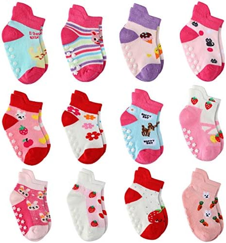 12 Чифта Чорапи за Малки Момичета, Нескользящие Памучни Чорапи, Бебешки Чорапи За Момичета, Нескользящие Чорапи за