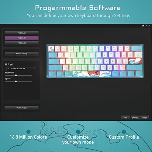 Клавиатура Womier 60%, Жичен детска клавиатура WK61 с механична RGB подсветка на клавиатурата в синята морска тематика с възможност