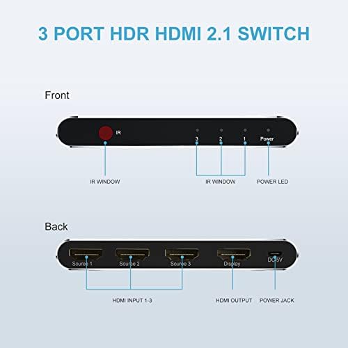 HDMI превключвател 8K @ 60Hz, ключ 4 в 1 2.1 с ИНФРАЧЕРВЕНО дистанционно управление, HDMI превключвател с 3 порта, поддръжка