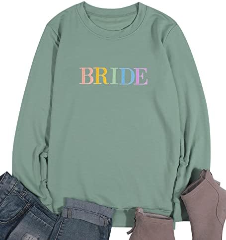 BANGELY Bride Hoody за жени, Сватбен Пуловер за Меден месец, Блузи, тениски с бродерия на Булката, тениски с дълъг