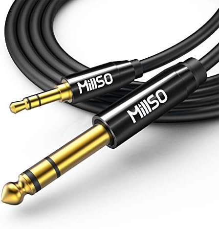 MillSO 6,35 мм Plug 1/4-3,5 мм Plug 1/8 TRS Стерео аудио кабел (8 фута), Адаптер за слушалки 1/8-1/4 Адаптер за китара,