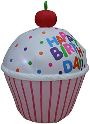 Сладък Надуваем Cupcake честит Рожден Ден на височина 4 Фута с Черешова Подсветка, Надувное Украса за парти на Открито, Домашен