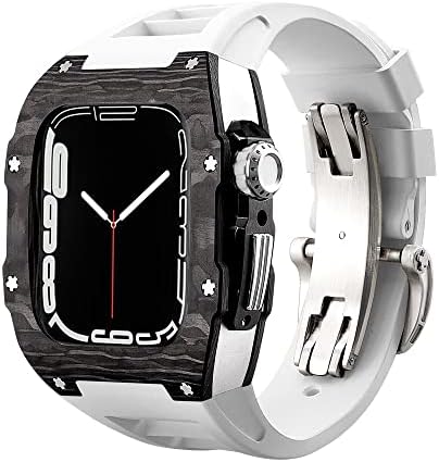 TWRQA Луксозен Калъф от въглеродни влакна, набор ленти за Apple Watch 8 7 45 mm 6 5 4 se, 44 мм, Гумен ремък, комплект промяна