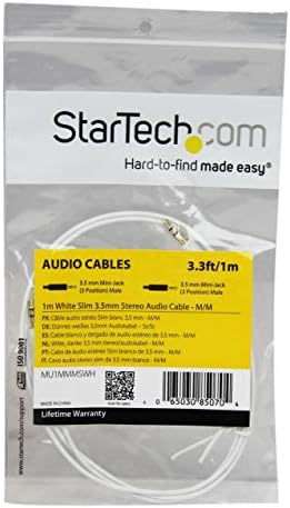 StarTech.com 1 м Бял Тънък 3.5 мм стерео аудио кабел - 3,5 мм Аудио Aux Стерео Кабел за слушалки мъж към мъж - 2x