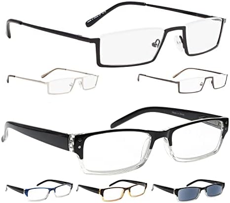 LUR 3 опаковки на метални очила за четене в полукръгла рамка + 4 опаковки класически очила за четене (само 7 двойки