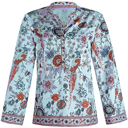 Andongnywell Дамски Однотонная Ежедневни Риза с дълъг ръкав, Блузи с V-образно деколте, Блуза, копчета, Жилетка, Риза