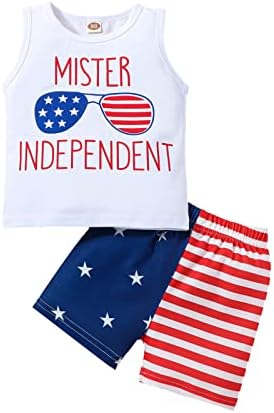 vivifayee / Облекло за бебета момчета на 4 юли, Жилетка Ден на Независимостта, Тениска Без ръкави, Топ, Панталони с