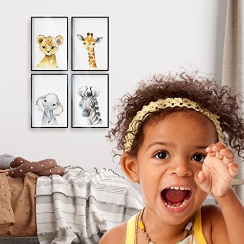 Дизайн на компанията Maria Inc. Комплект от 4 Акварельных рисунки на животни БЕЗ рамка | Декор на детска на тема джунглата