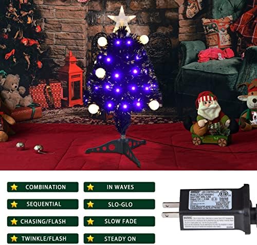 24-инчов Предварително осветени Мини Оптична Настолна Изкуствена Коледна елха с 8 Ефекти подсветка с помощта