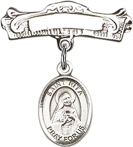 Детски икона от сребро ReligiousObsession с талисман Свети Рита от Касия и Извити Полирани игла за икона
