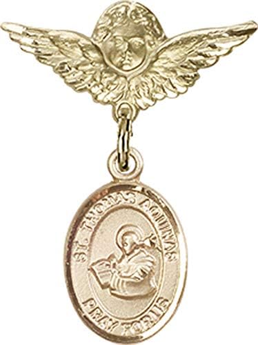 Детски икона Jewels Мания за талисман на Свети Тома Аквинского и пин Ангел с крила | Детски иконата със златен пълнеж
