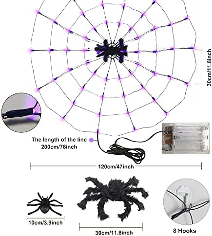 Лампа-паяжини Ankda за Хелоуин с черен паяк, лилаво 70 led осветителни тела за украса във формата на мрежа с дължина 3,93 фута-захранван
