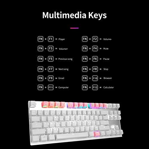 Механична Клавиатура HUIOP CK82 87 Клавиши RGB Детска Клавиатура с Ключа OUTMU Blue Keys N-Key Преобръщане White