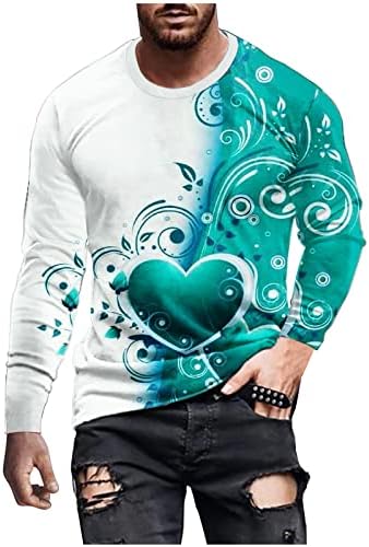 BADHUB Риза за Свети Валентин за Мъже, Блузи с дълги ръкави и Принтом на Сърцето, Hoody, Мъжки Ежедневни Свободна Риза