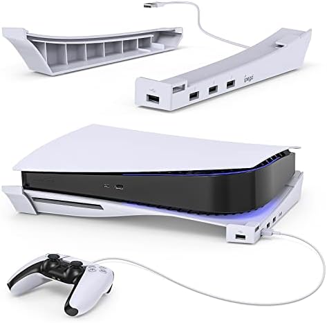 Хоризонтална поставка за конзола Playstation 5/PS5 с 4-пристанищен USB възел, Обновен е Основен титуляр за скейтборд MENEEA, Аксесоари за дискове за Playstation 5 и Digital Edition, 3 порта за