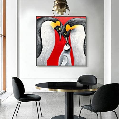 SHOUJIQQ Ръчно Рисувани с маслени Бои във формата на Животни - Голяма Абстрактен Семеен Пингвин Канава Квадратен Фон за