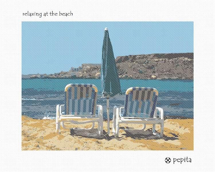 комплект за бродиране pepita: Почивка на брега на морето, 12 x 9
