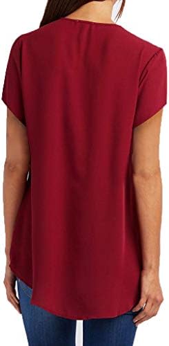 Aniywn/ Дамски Ежедневни Блузи С къс ръкав, Женствена Тениска С V-образно деколте с цип, Свободна Однотонная Работна