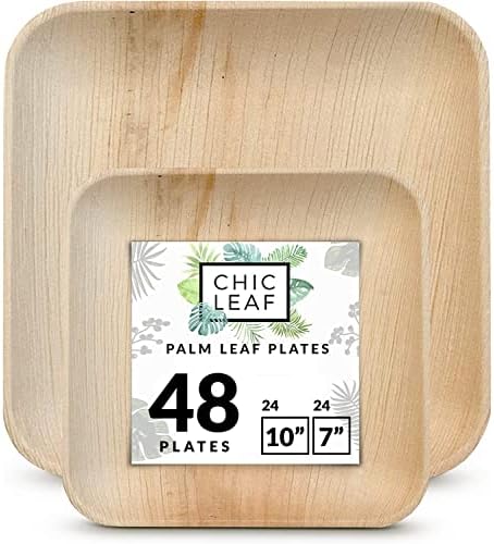 Шик чинии от палмови листа за Еднократна употреба бамбукови чинии тип 10 см и 7 см Square Party Pack (48 бр.), Компостируемые