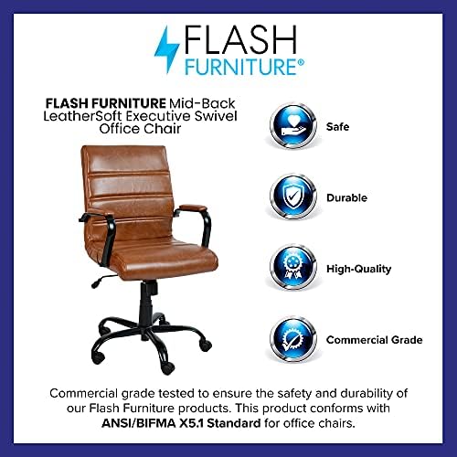 Работно стол Flash Furniture Уитни със средна облегалка - Кафяви Офис стол за мениджъри от изкуствена кожа с черна рамка