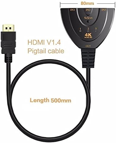 JAHH HDMI Splitter 4K 3D Mini 3-портов HDMI-съвместим табло 1.4 b 4K Switcher Сплитер 3 in 1 Out Port Hub (Цвят: както