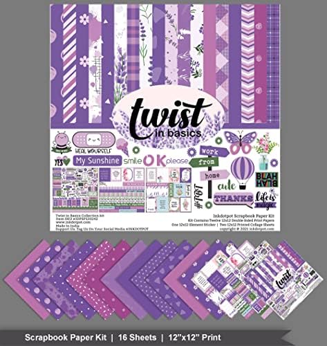 Набор от хартия за Scrapbooking Inkdotpot Twist in Basics Collection, Двупосочен Набор от Хартия за Албуми, Картон 12 x12,