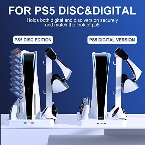 Аксесоари за PS5 Станция охлаждане за конзолата PS5, зарядно устройство PSVR2 за контролер PS5 и PSVR 2, Поставка